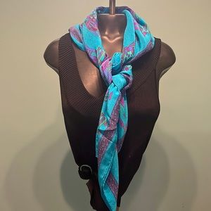 Turquoise & Purple Scarf with Scenes from India